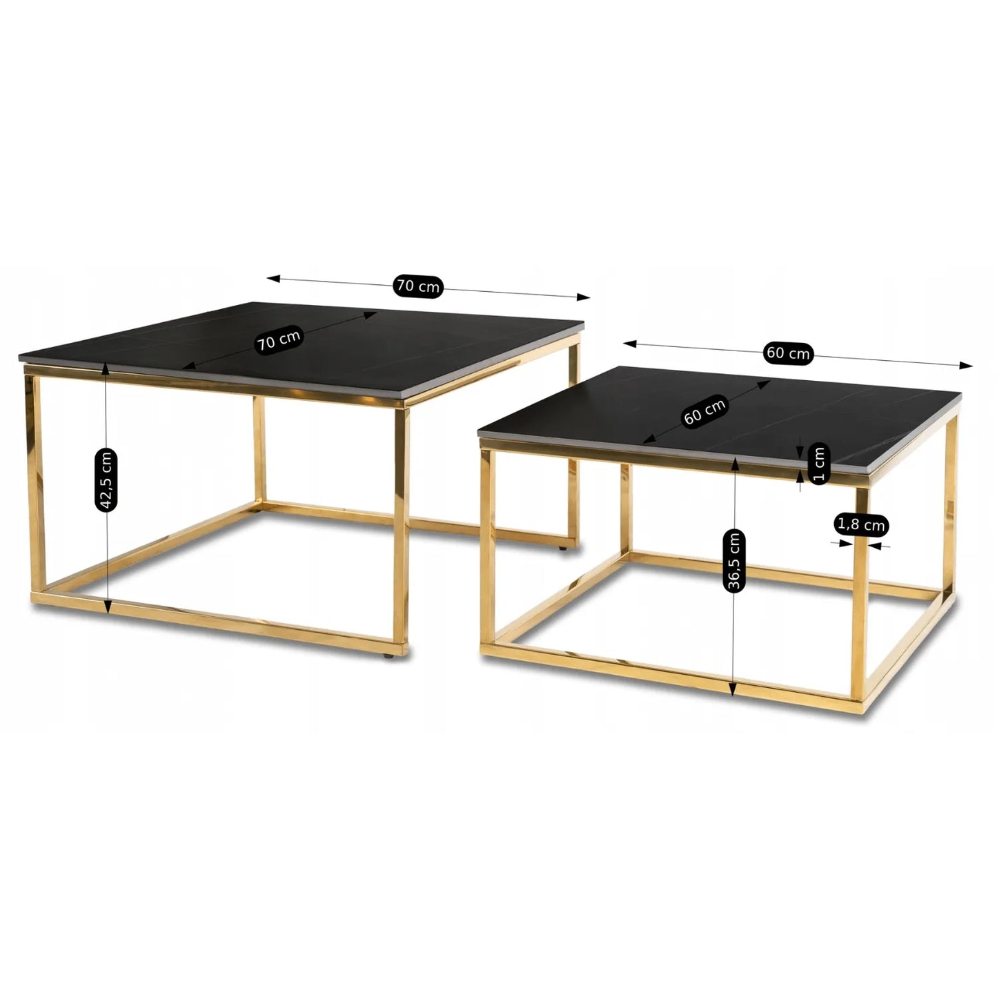 Tenor 2er Couchtisch-Set aus Keramik – Schwarz & Gold